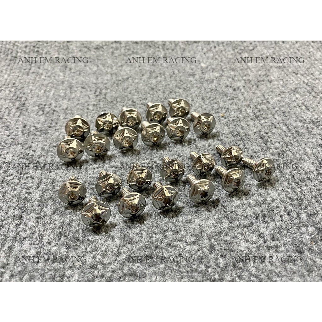 Ốc Salaya Full dàn áo XE SIRIUS - Inox 304 - Salaya MẪU SAO sáng bóng Bộ 19 Ốc