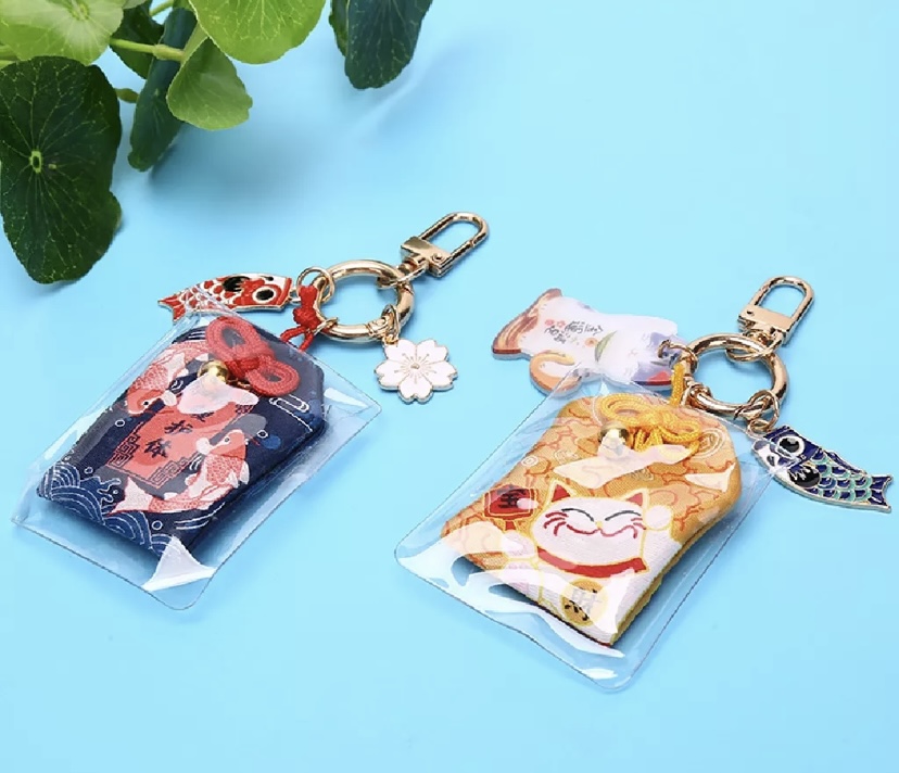 🎐 Móc khoá Túi phước may mắn Omamori Nhật Bản, tặng túi bảo vệ và giấy ghi điều ước