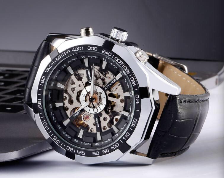 [HCM]Đồng Hồ Cơ Nam Automatic WINNER- Máy Tự Động Lộ Máy 2 Mặt MàuTrắng và Da Đen  _CƠ LỘ KHÔNG RỈ .