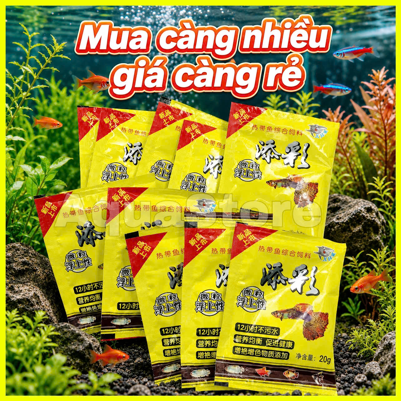 [ SỈ ] Thức Ăn Gói Vàng MẨU 2 cho cá 7 màu, betta, guppy, Thức ăn hỗ trợ cá cảnh mau lớn