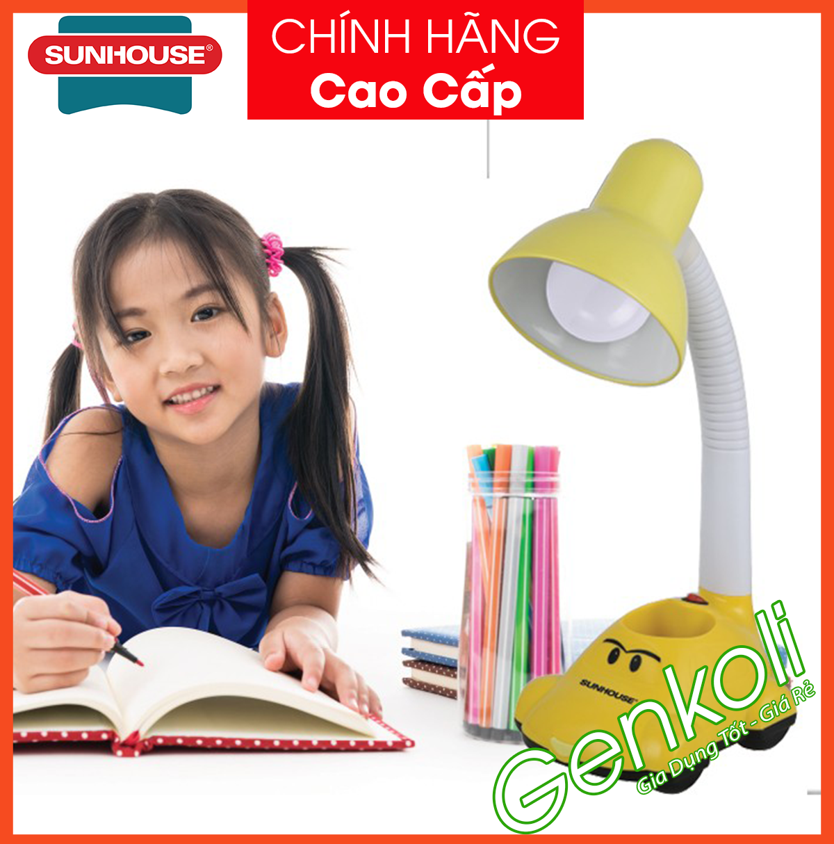 Đèn bàn học sinh Sunhouse, đèn học dễ thương, đèn chống cận cho bé, SHE-19LED (KÈM BÓNG ĐÈN)