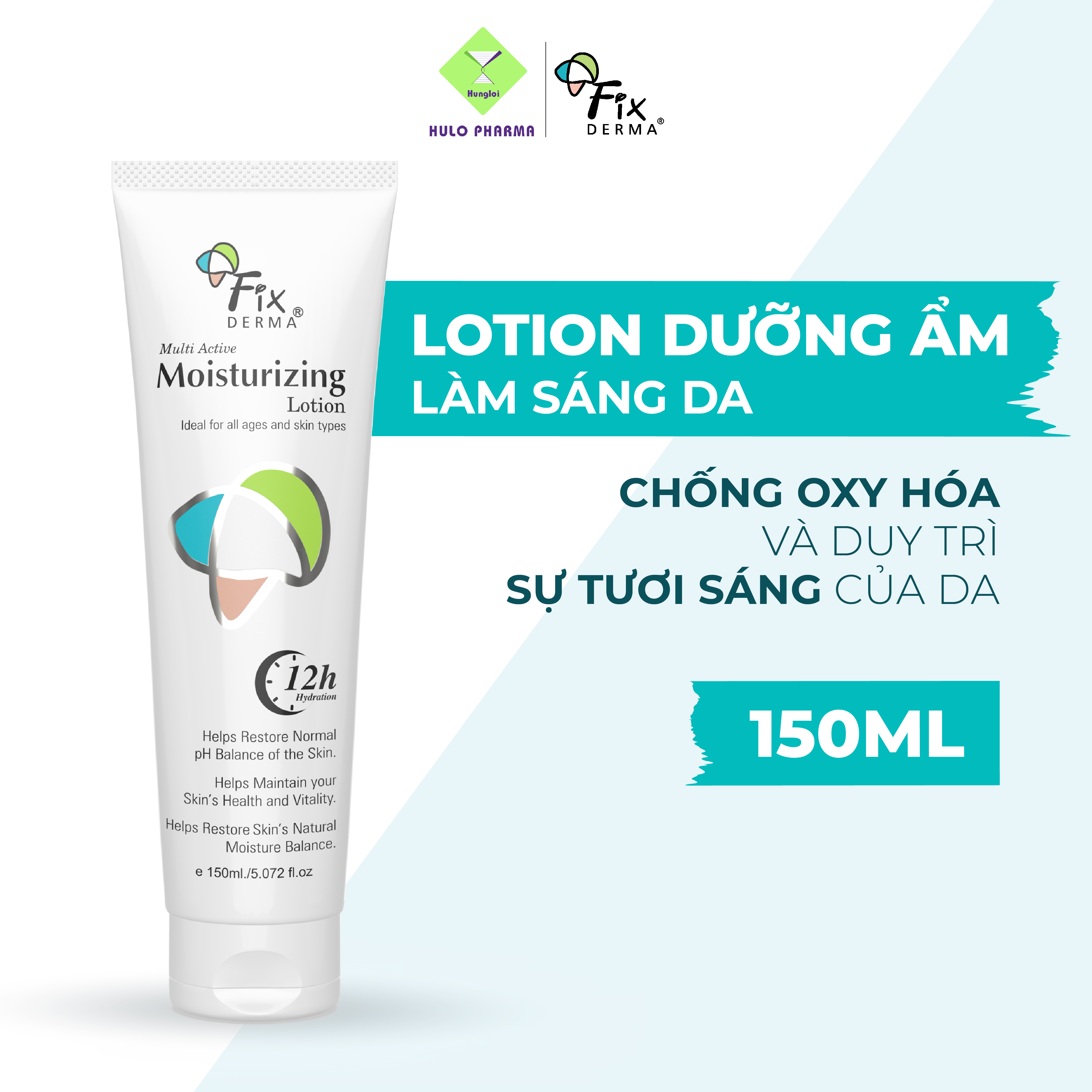 Lotion dưỡng ẩm fixderma multi-active moisturizing lotion giúp làm sáng da, giữ ẩm và chống oxy hóa 150ml hùng lợi
