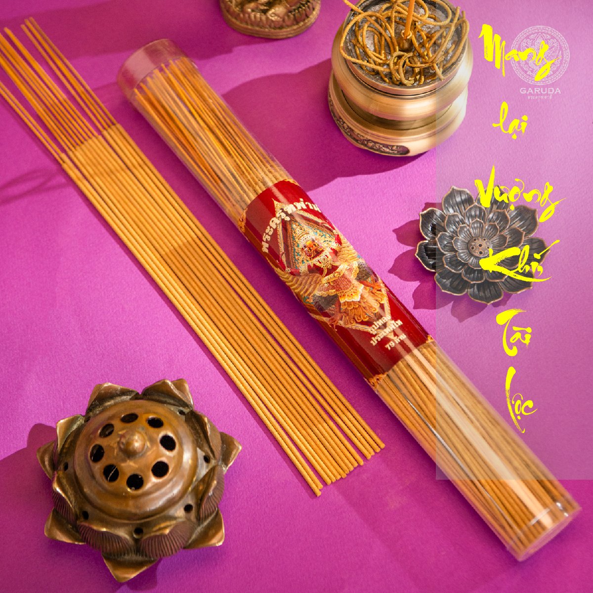 Combo 8 hộp nhang vàng thần tài Garuda, nhang sạch, không khói Garuda, đốt nhang thơm có mùi dễ chịu không gắt, không độc