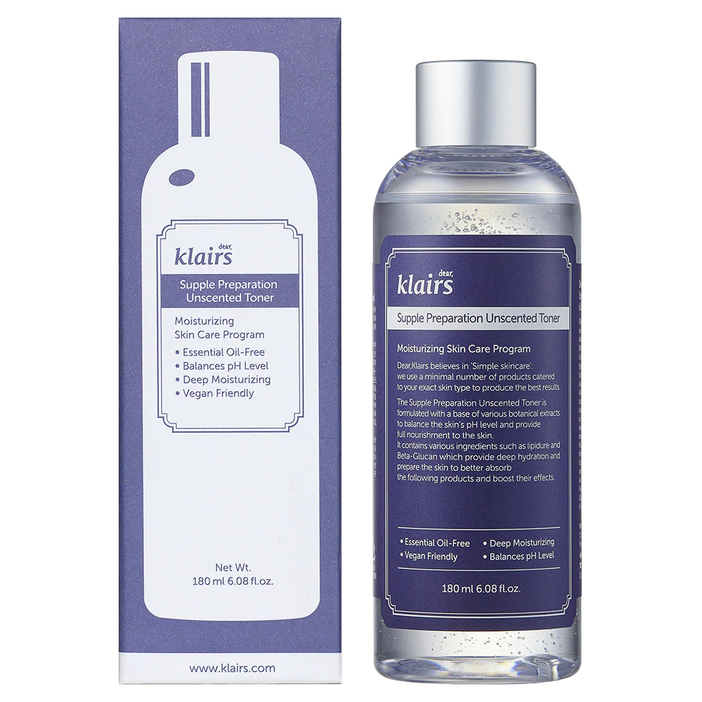 [HCM]Nước Hoa Hồng Không Mùi Dưỡng Ẩm Làm Dịu Da Klairs Supple Preparation Unscented Toner 180ml