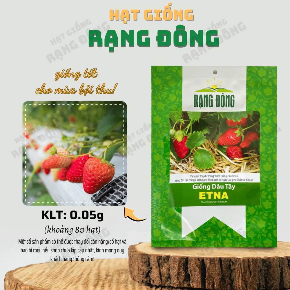 Hạt giống Dâu Tây Etna (0,05g~80 hạt) sinh trưởng khỏe, kháng bệnh tốt, trồng quanh năm - Hạt giống Rạng Đông
