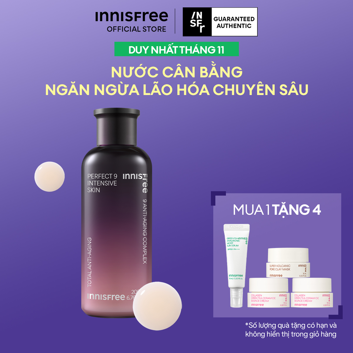 Nước cân bằng ngăn ngừa lão hóa chuyên sâu INNISFREE Perfect 9 Intensive Skin