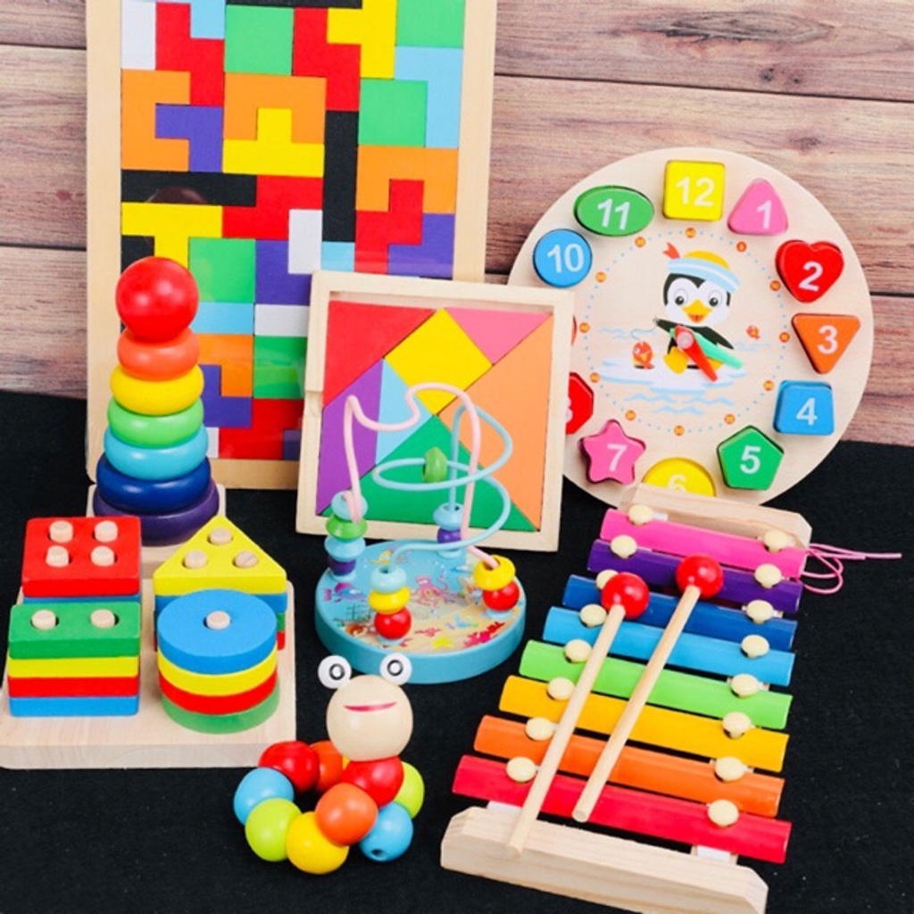 Combo 8 Món Đồ Chơi Gỗ Cho Bé Phát Triển Trí Thông Minh, Sáng Tạo