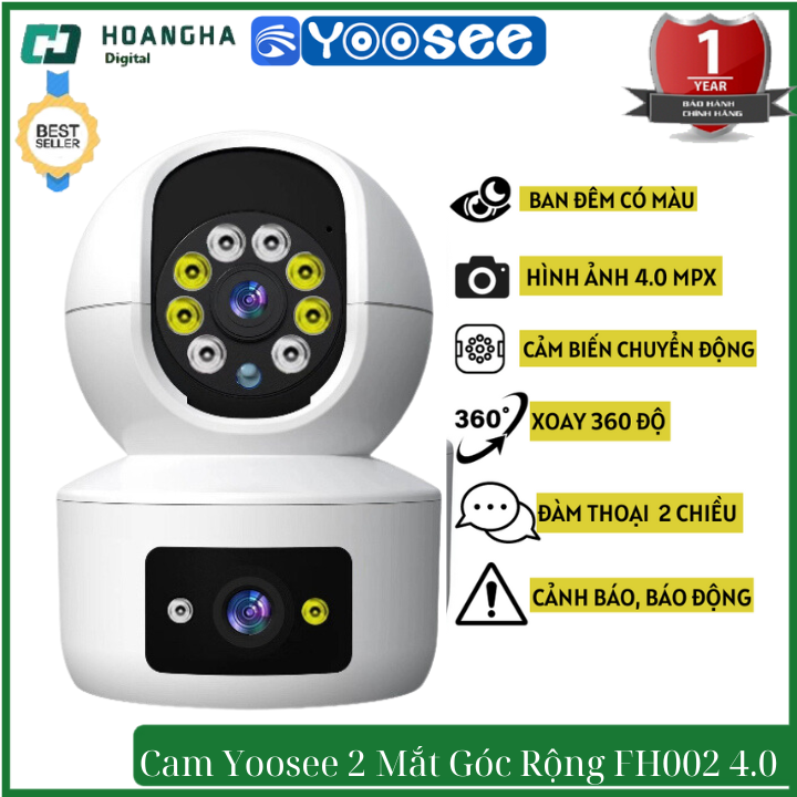 camera yoosee 2 mắt FH002Full HD Báo động thông minh Chân cắm type CĐàm thoại đổi giọng nói nam nữ Xem đêm có màu Thẻ nhớ lắp tối đa 64GB Camera thông minh Camera Yoosee 2 mắt.