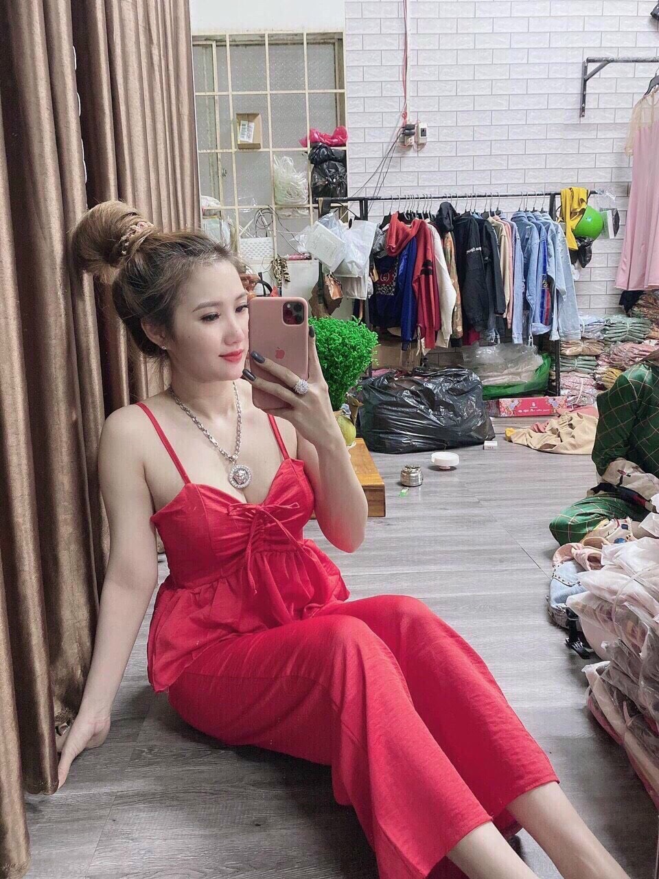SET ĐỒ BỘ HAI ÁO HAI DÂY RÚT DÂY NGỰC, QUẦN ỐNG RỘNG CHẤT KATE MÁT MẺ