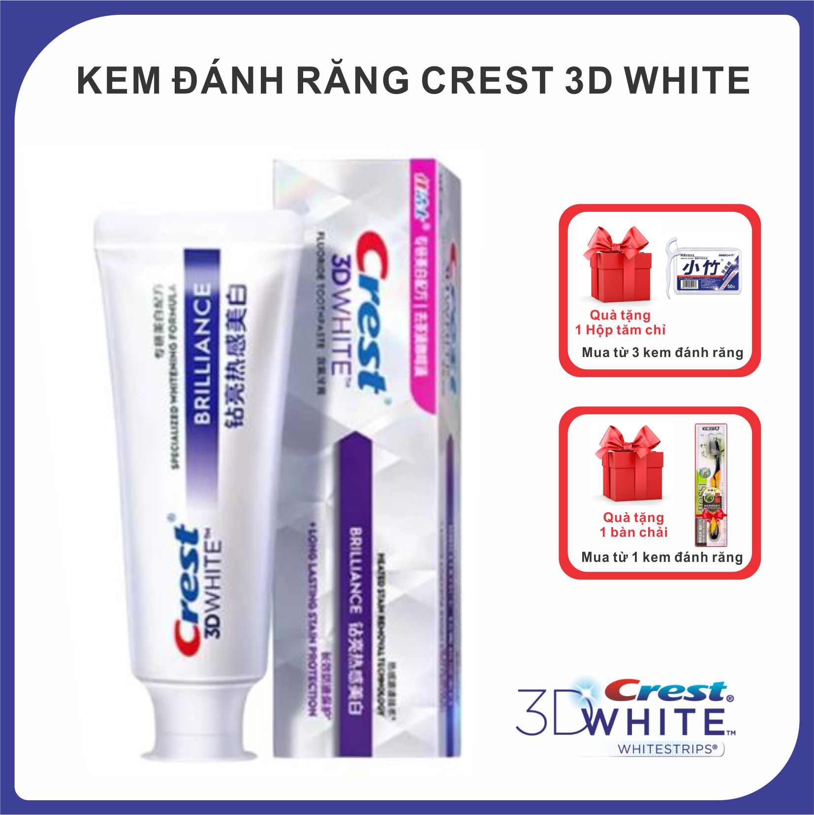 KEM ĐÁNH RĂNG CREST 3D WHITE LÀM SẠCH 95% VÊT Ố BỀ NGOÀI TUÝP LỚN 116G HÀNG NHẬP TMALL