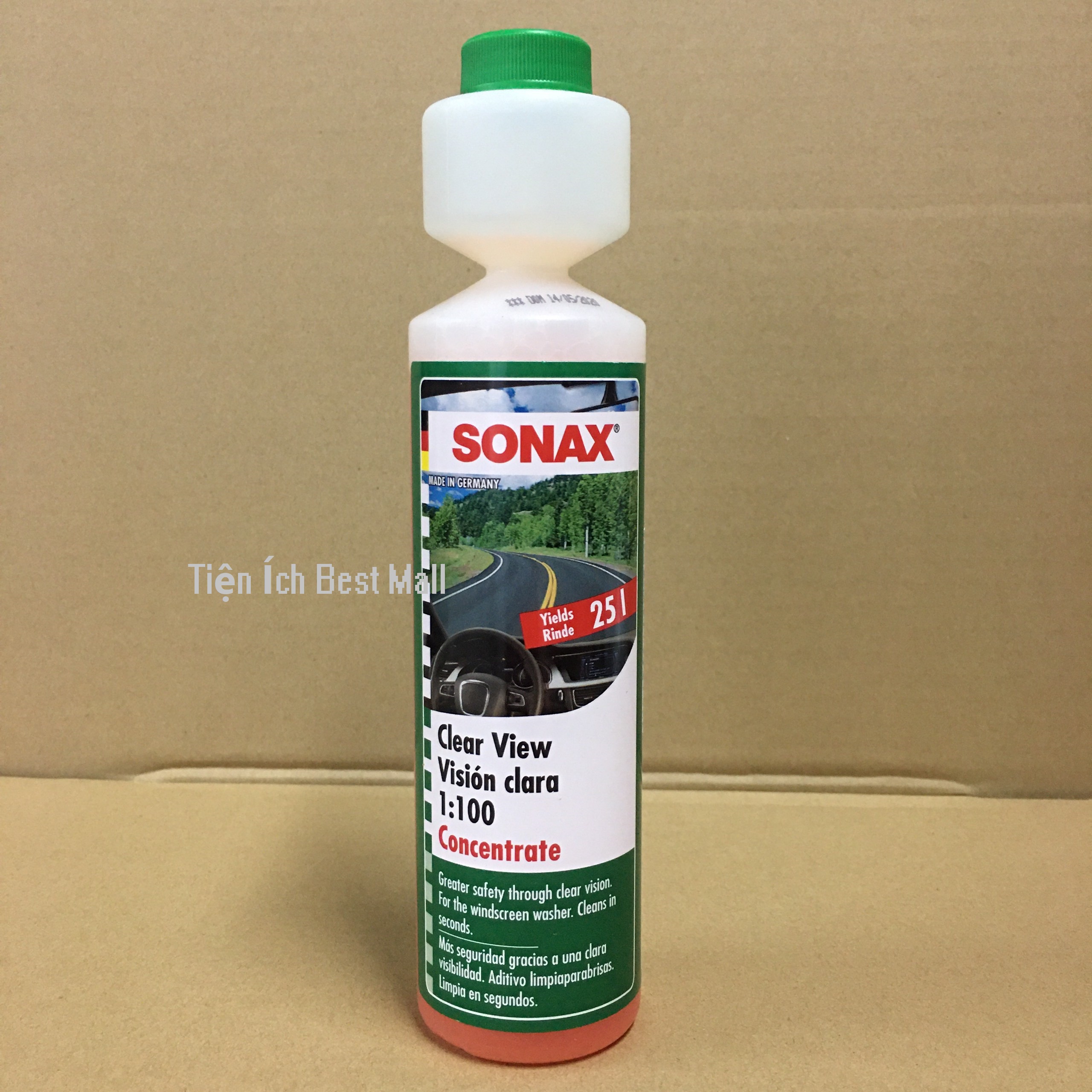 Dung dịch châm két nước rửa kính cần gạt mưa đậm đặc SONAX Clear View nước rửa gạt lau kính chắn gió xe hơi ô tô xe khách xe tải trong suốt-SN-371141