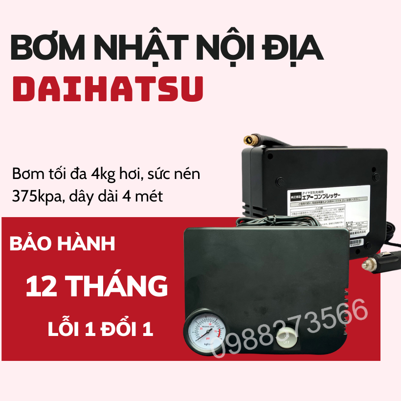 Bơm lốp ô tô Daihatsu, bơm lốp ô tô, nội địa nhật, bơm minI DAIHATSU , bơm lốp ô tô 12v, máy bơm lốp xe hơi daihatsu cực khỏe, bơm lốp oto cao cấp bơm hơi xe ô tô, máy bơm lốp xe ô tô mini 12v ,bơm hơi xe ô tô,bơm hơi 12v daihat