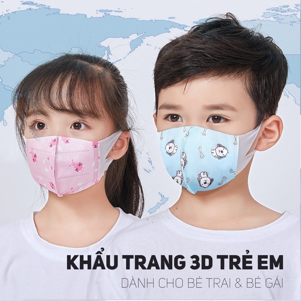Hộp 50 chiếc khẩu trang 3D mask trẻ em MONJ 3D mask cho bé, Cho bé 2-10