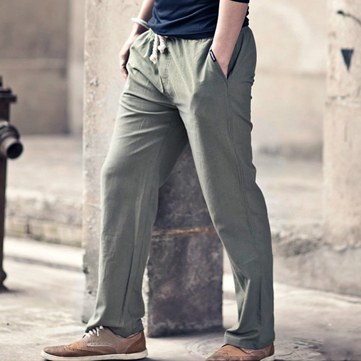 Quần ĐŨI Nam màu xanh rêu, dáng suông, cạp chun, vải ĐŨI đẹp