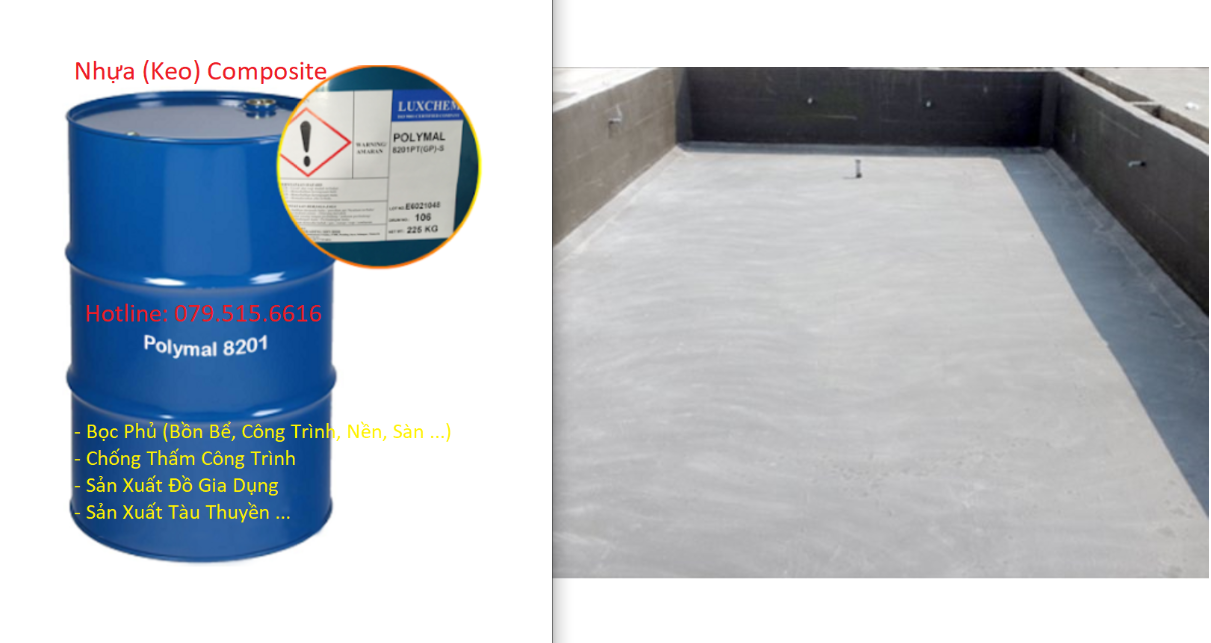 3Kg Keo (Nhựa) Composite (Chống Thấm, Bọc Phủ …) + 1Kg Sợi Thủy Tinh + Chất Đóng Rắn - Combo