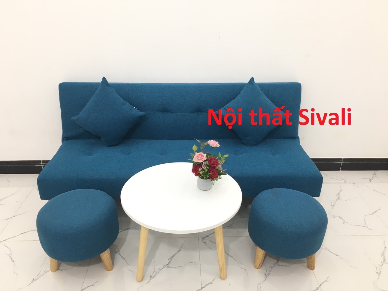 Lịch sử giá Bộ bàn ghế sofa giường giá rẻ ghế salon sofa bed phòng khách  màu xanh dương da trời mini nhỏ gọn vải bố Nội thất Sivali HCM Hồ Chí