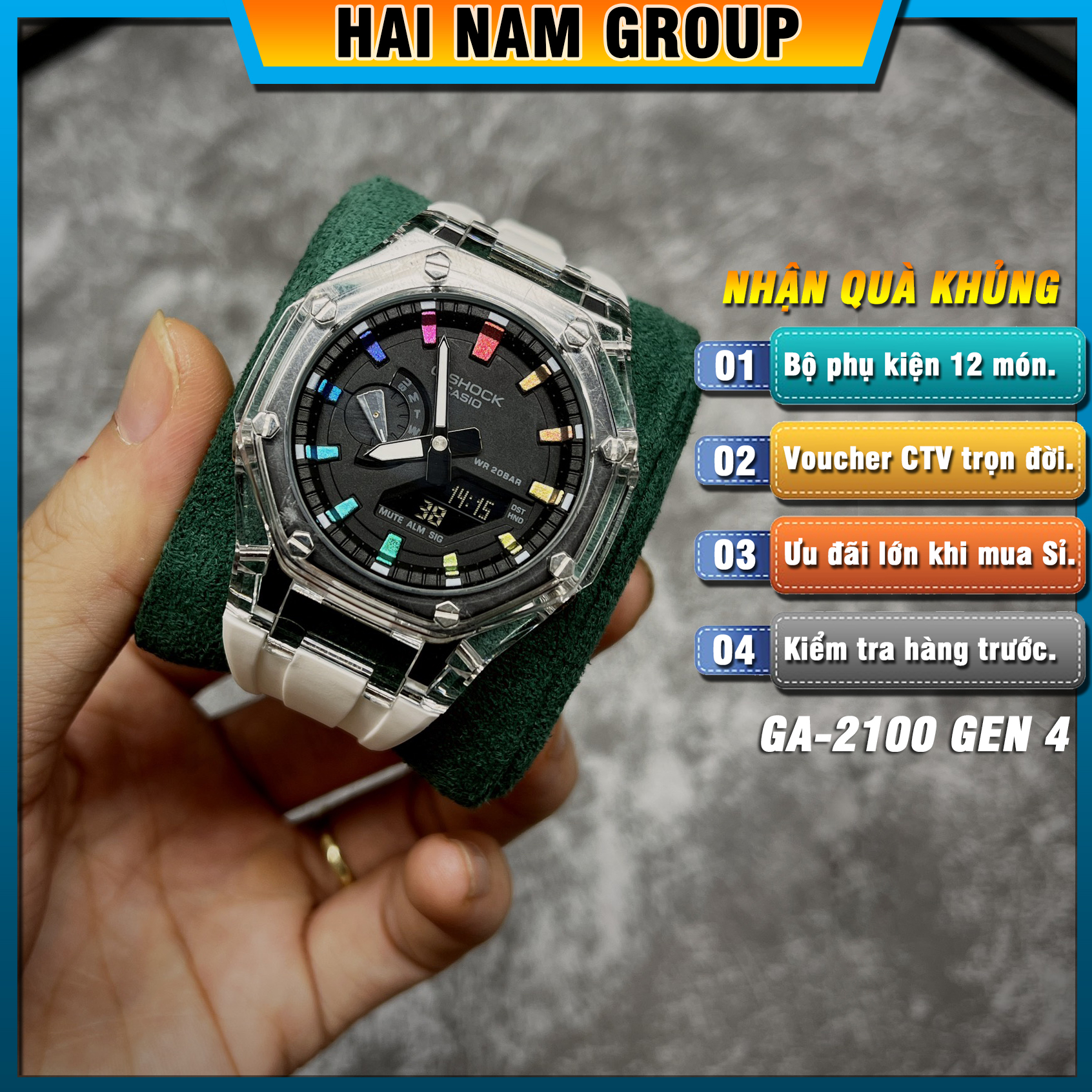 Đồng hồ nam G-SHOCK GA-2100-1A Custom Ap Gen 4 HNG4012 Dây vỏ nhựa - Full chức năng - Đầy đủ phụ kiện