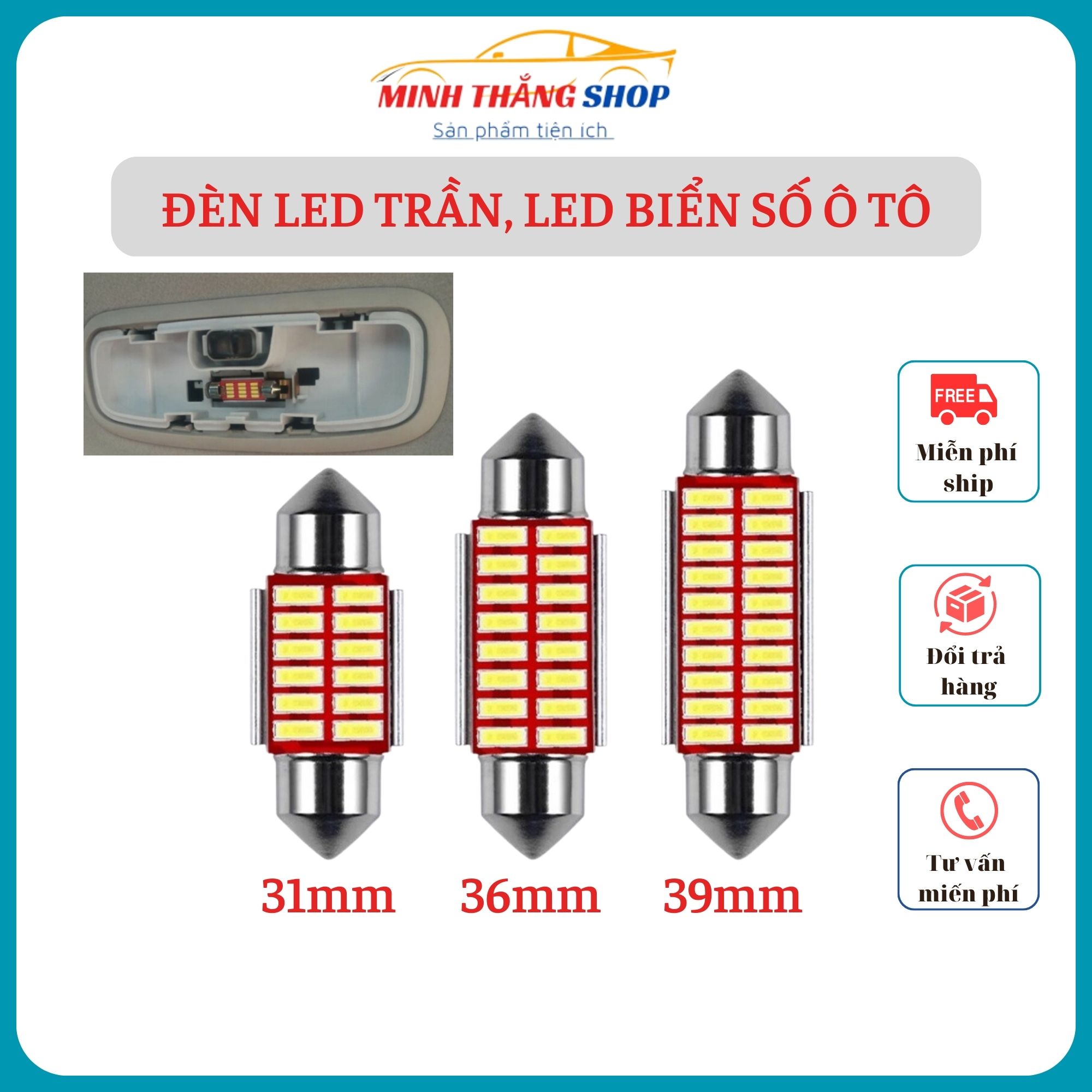 Đèn led trần xe ô tô 31 - 36 - 39mm