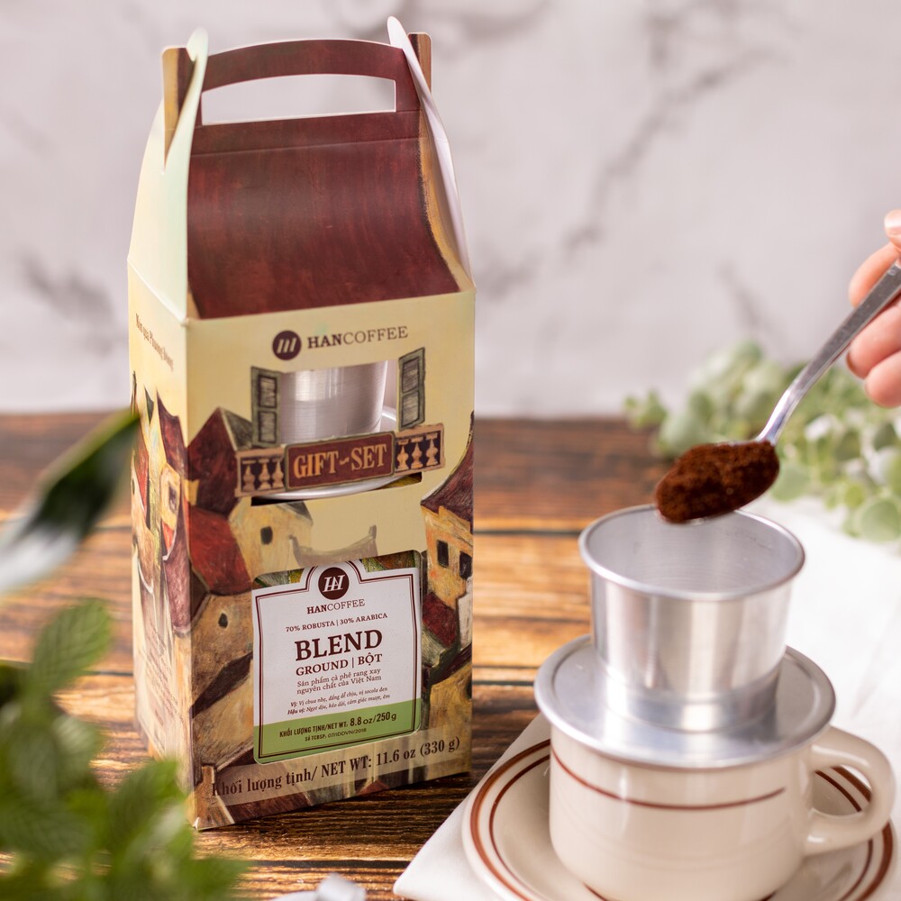 Gift set cà phê phin HANCOFFEE set quà tặng cà phê rang xay + phin nhôm