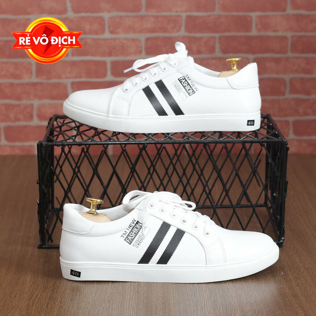 Giày Sneaker Nam - Giày Thể Thao Nam Trắng Sọc Đen Thời trang Chất