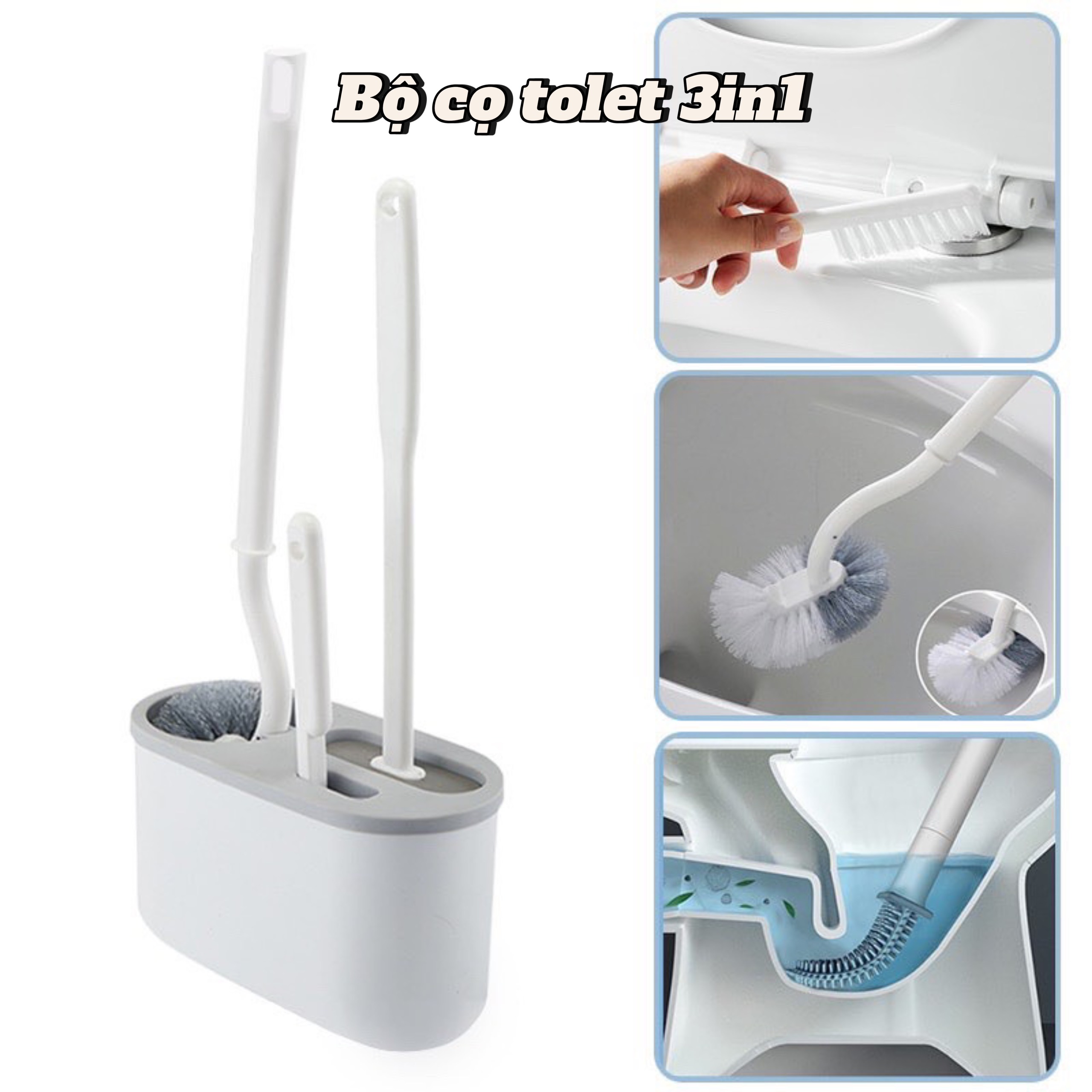  Bộ 3 Cọ bồn cầu nhà tắm có đế đựng dán tường Bàn Chải Vệ Sinh 3IN1 Toilet Cán Dài 360 Tiện Dụngọ bồn cầu silicon chà sạch mọi ngóc ngách nhà tắm cọ nhà tắm cọ vệ sinh góc tường 