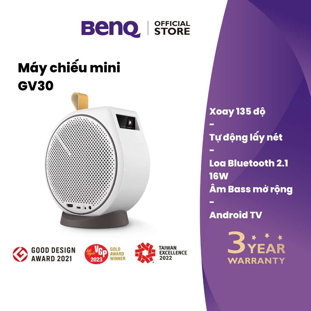 Máy chiếu mini led không dây benq gv30 _ android tv với hệ thống loa 2.1 & lấy nét tự động