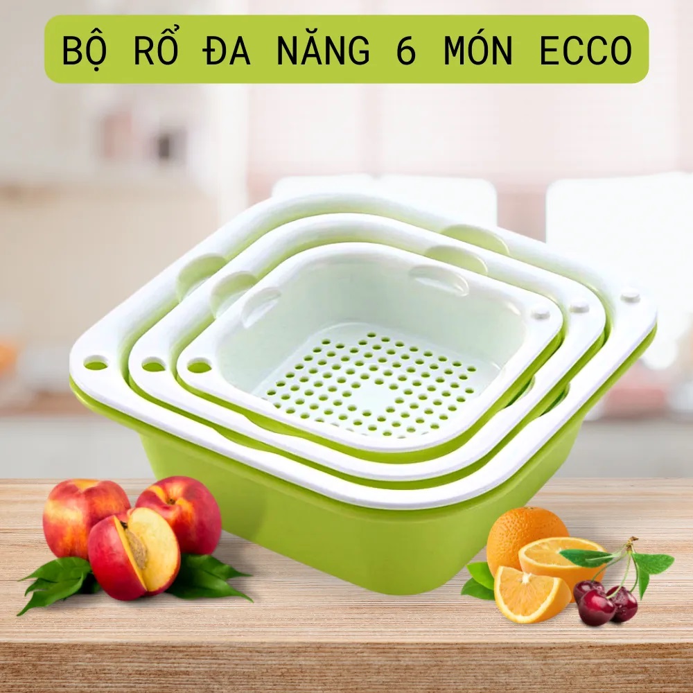 Set 3 bộ thau và rổ ecco đa năng 6 món 3 kích thước khác nhau