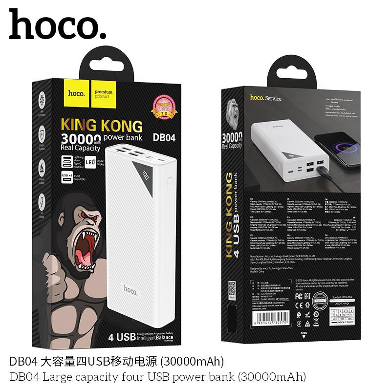 Sạc dự phòng cao cấp chính hãng Hoco DB04 - dung lượng 30.000 mAh 4 cổng sạc USB, đèn Led hiển thị phần trăm pin