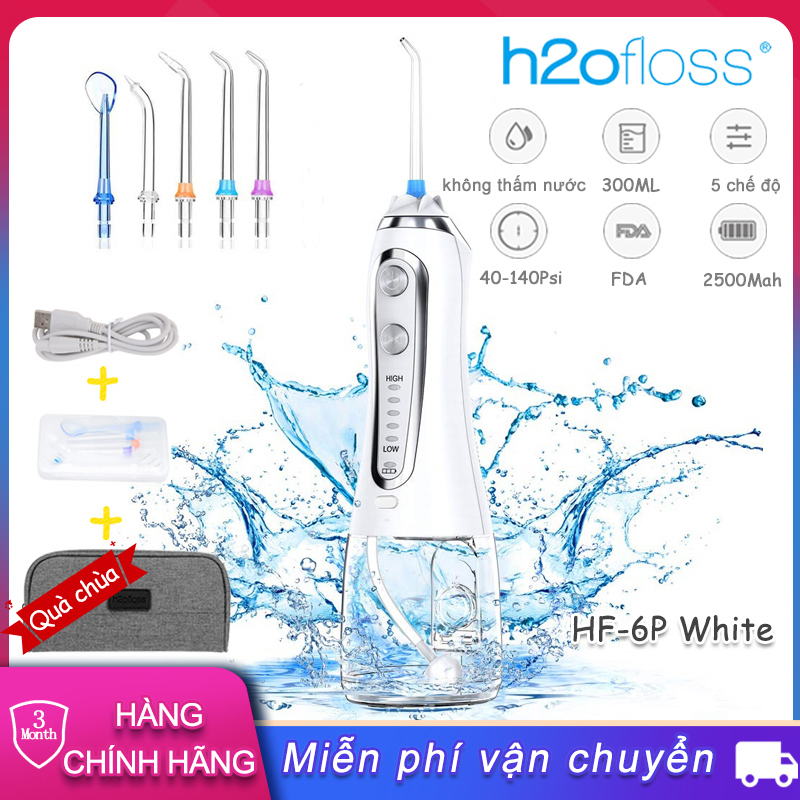 Máy tăm nước H2ofloss HF-6P Oral Irrigator， Máy Tăm Răng Nước Cầm Tay với 5 Đầu Vòi đầu tăm 5 Chế độ Bình Nước 300ml có thể tháo rời HÀNG CHÍNH HÃNG 12 tháng