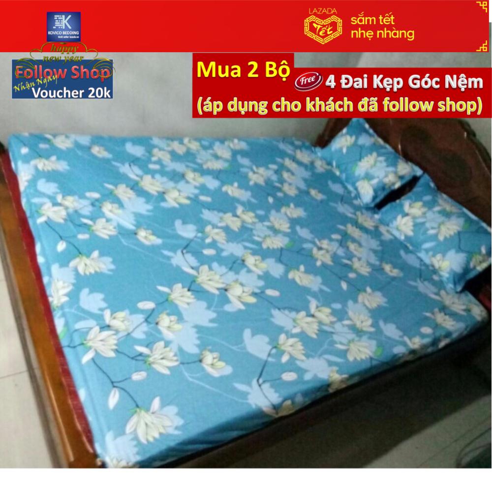 (FreeShip MAX) Bộ Ga gối Poly Kovico Hoa Ngọc Lan 1m8x2m (dành cho nệm cao dưới 12cm)