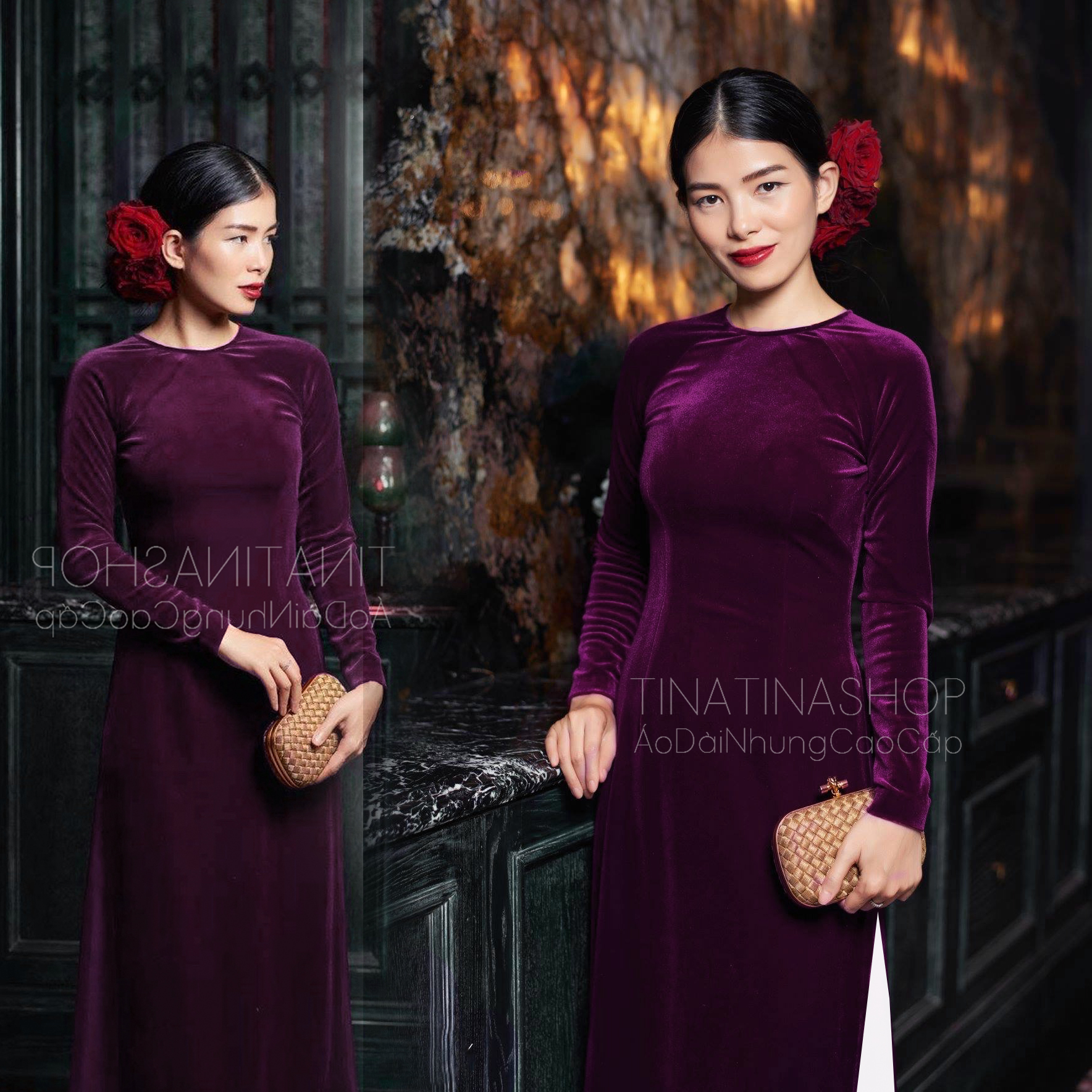 [HCM]✨ Kiêu Sa Sang Trọng Với Áo Dài Nhung Tím Cẩm ☂️  lãng mạn và hoài cổ ☂️