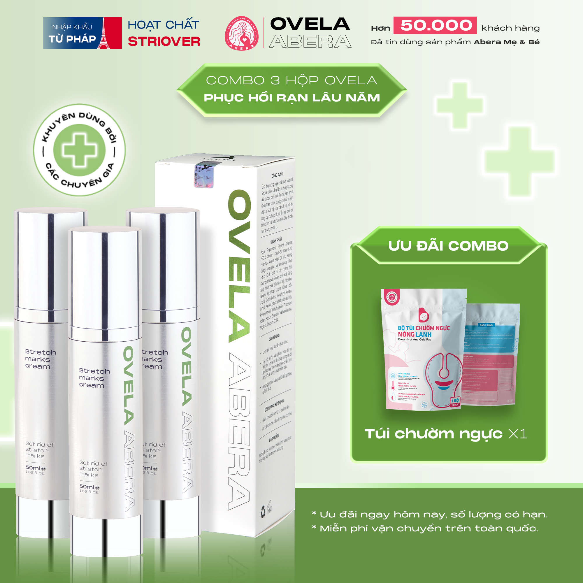 Kem rạn da Ovela Abera - Ngăn ngừa và giảm rạn da, mờ sẹo, săn chắc, trắng mịn