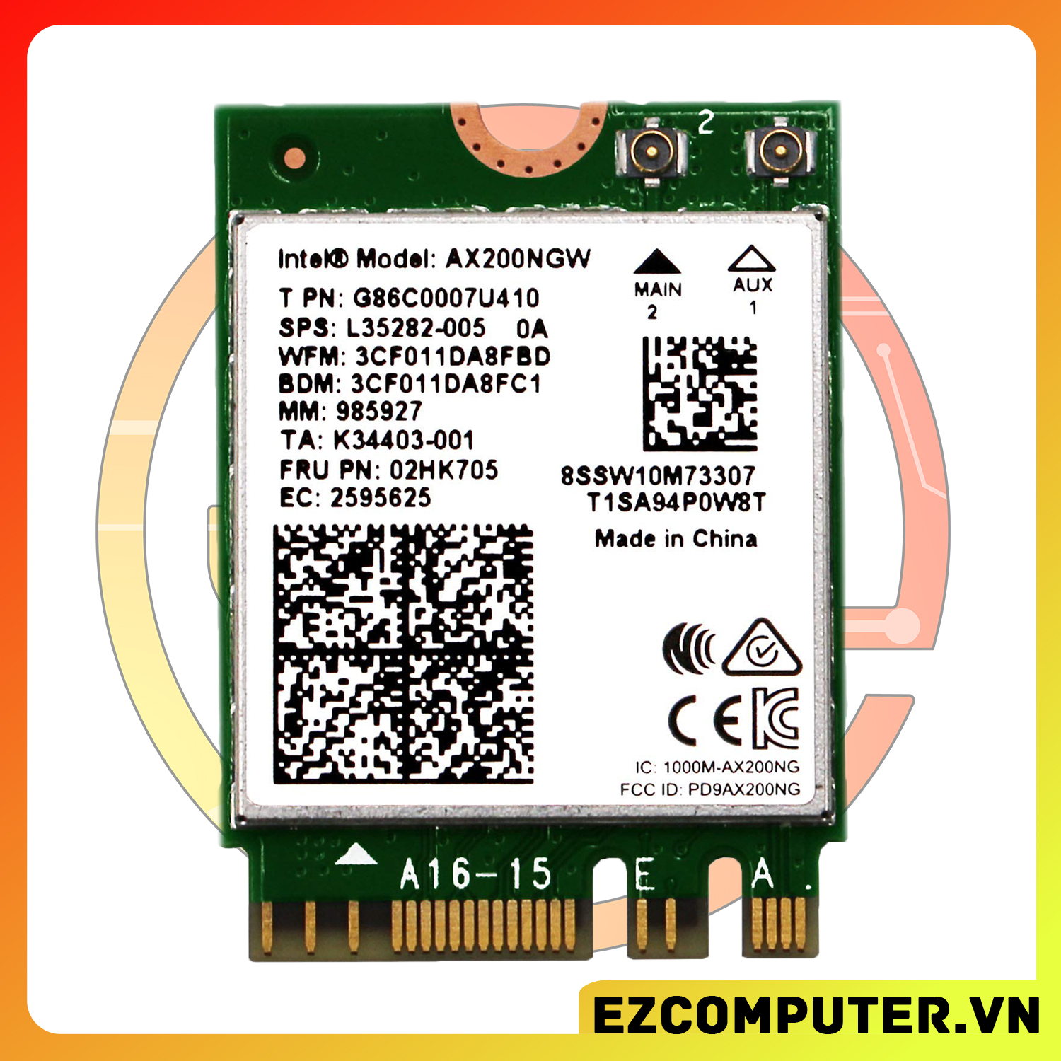 Intel Wi-Fi 6 AX200 802.11ax Kép Bluetooth 5.0 - Hỗ trợ các main có khe m2 wifi PCIe