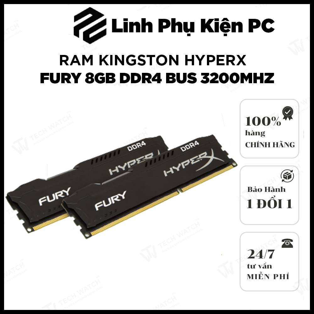 Ram kingston hyperx fury 8gb ddr4 bus 3200mhz có tản bảo hành 36 tháng