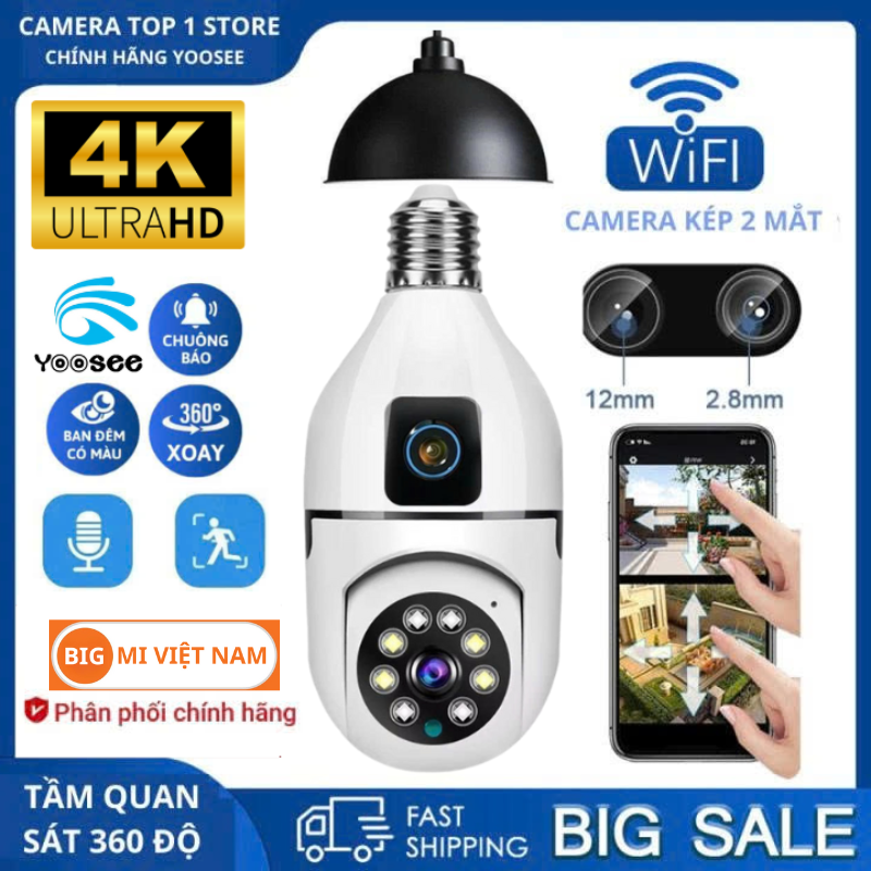 DEAL SỐC LazSale YOOSEE CHÍNH HÃNG Camera Wifi BÓNG ĐÈN 2 MẮT 1 CỐ ĐỊNH, 1 Xoay Thế Hệ Mới 12.0MP Kết Nối Bằng Đui Đèn E27 Xem Cùng Lúc 2 Khung Hình ,Đàm Thoại 2 Chiều, Tầm Nhìn Hồng Ngoại Ban Đêm,Cảnh Báo, Có Màu Ban Đêm, Quan Sát Từ Xa Qua Điện Thoại
