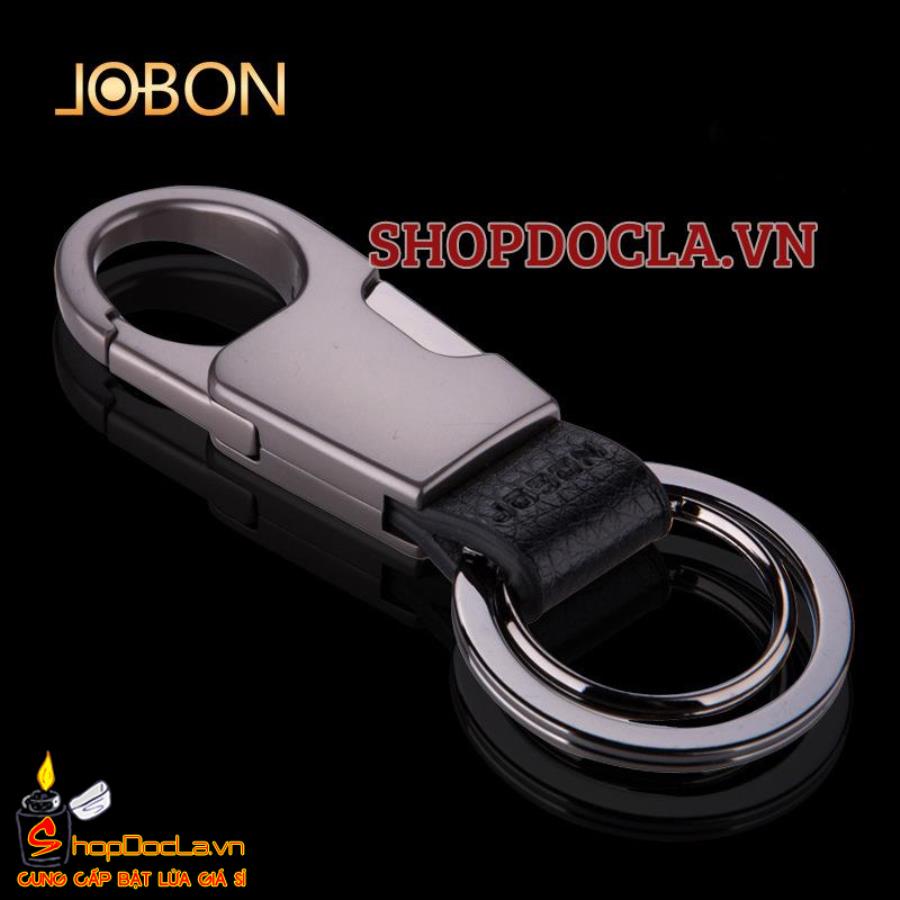 Móc khóa Jonbon kim loại kết hợp dây da đơn giản, trẻ trung 028