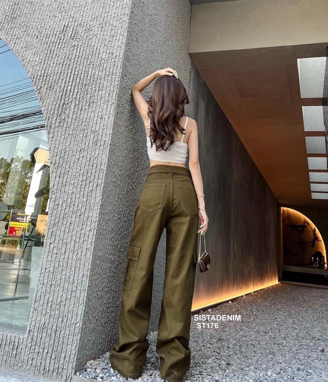 Set áo cúp 2 dây kèm quần túi hộp màu xanh rêu nàng closet