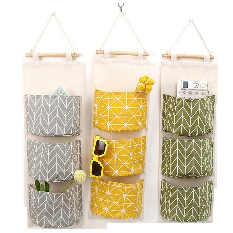 Giỏ vải canvas treo tường nhiều ngăn đựng đồ vật linh tinh giúp không gian nhà cửa gọn gàng xinh xắn