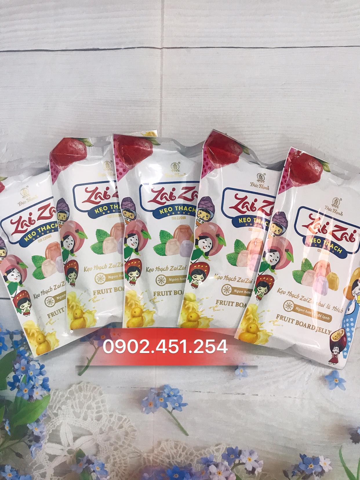 5 túi kẹo thạch zai zai đức hạnh 320g/túi loại cây dài siêu ngon