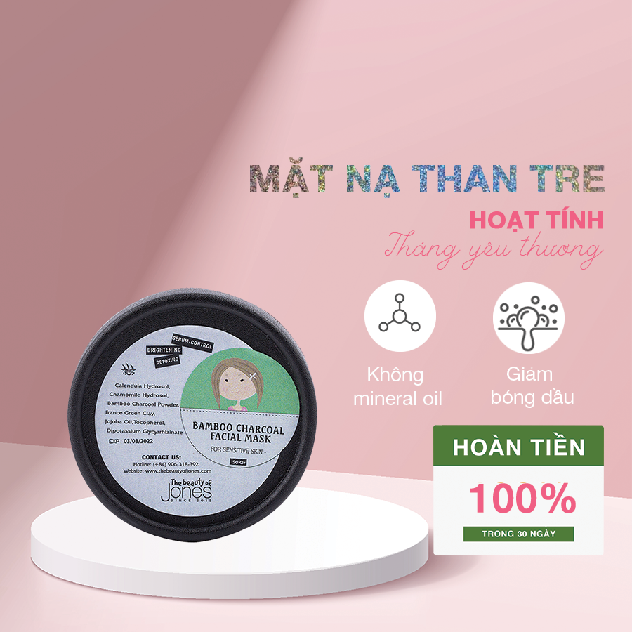 Mặt nạ da mụn nhạy cảm từ than tre hoạt tính The Beauty of Jones