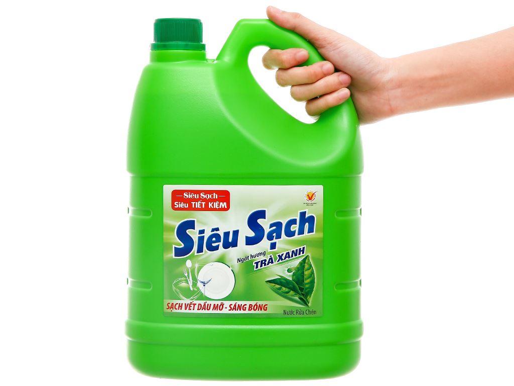 Nước rửa chén Lix Vitamin E siêu sạch hương trà xanh can 3.53 lít