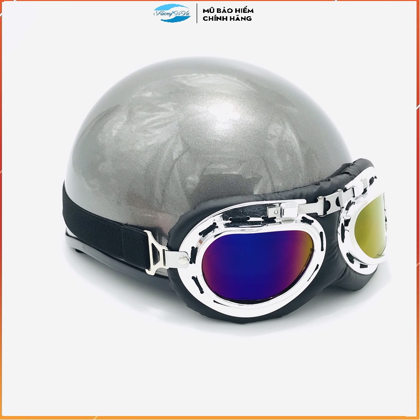 Nón bảo hiểm kính phi công, kính UV, sơn bóng bền đẹp-mũ bảo hiểm nửa đầu nam nữ-cặp đôi- Huongviva