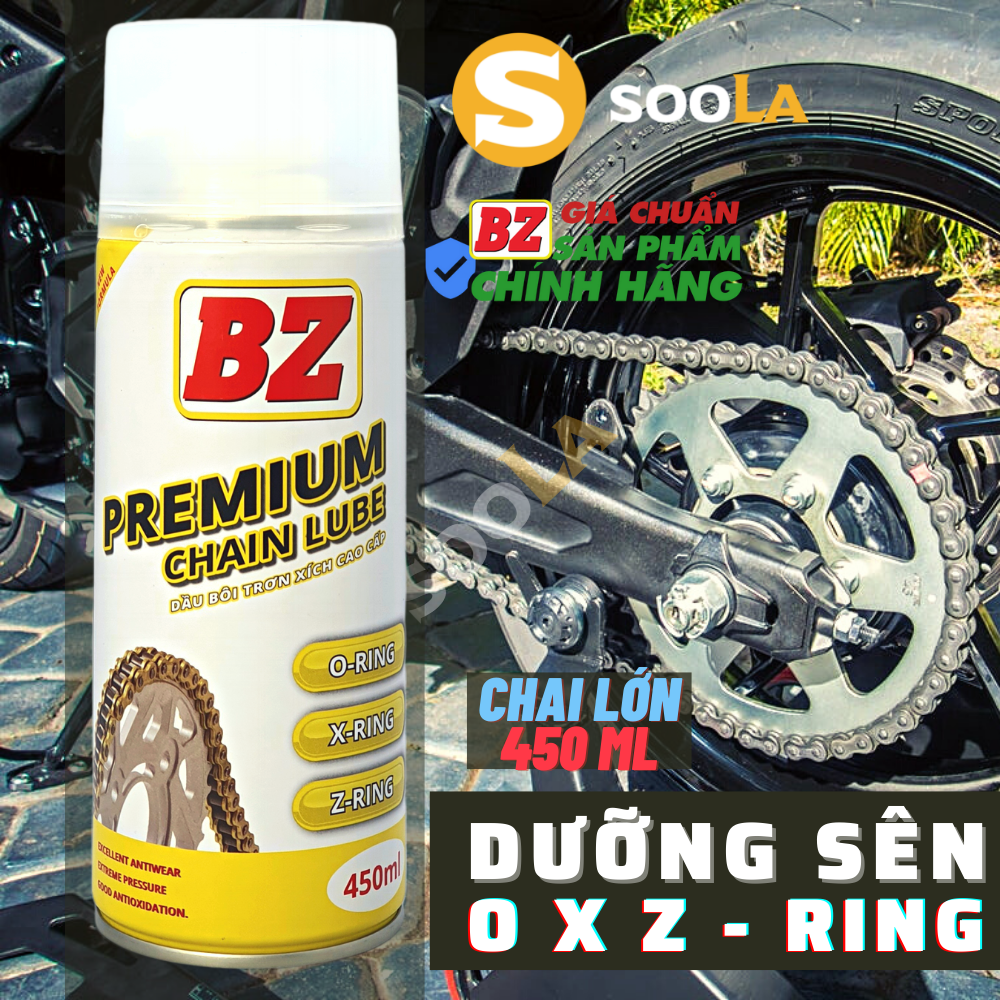 Chai xịt bôi trơn bảo dưỡng sên xích xe máy xe mô tô BZ Premium Chain Lube 450 ml