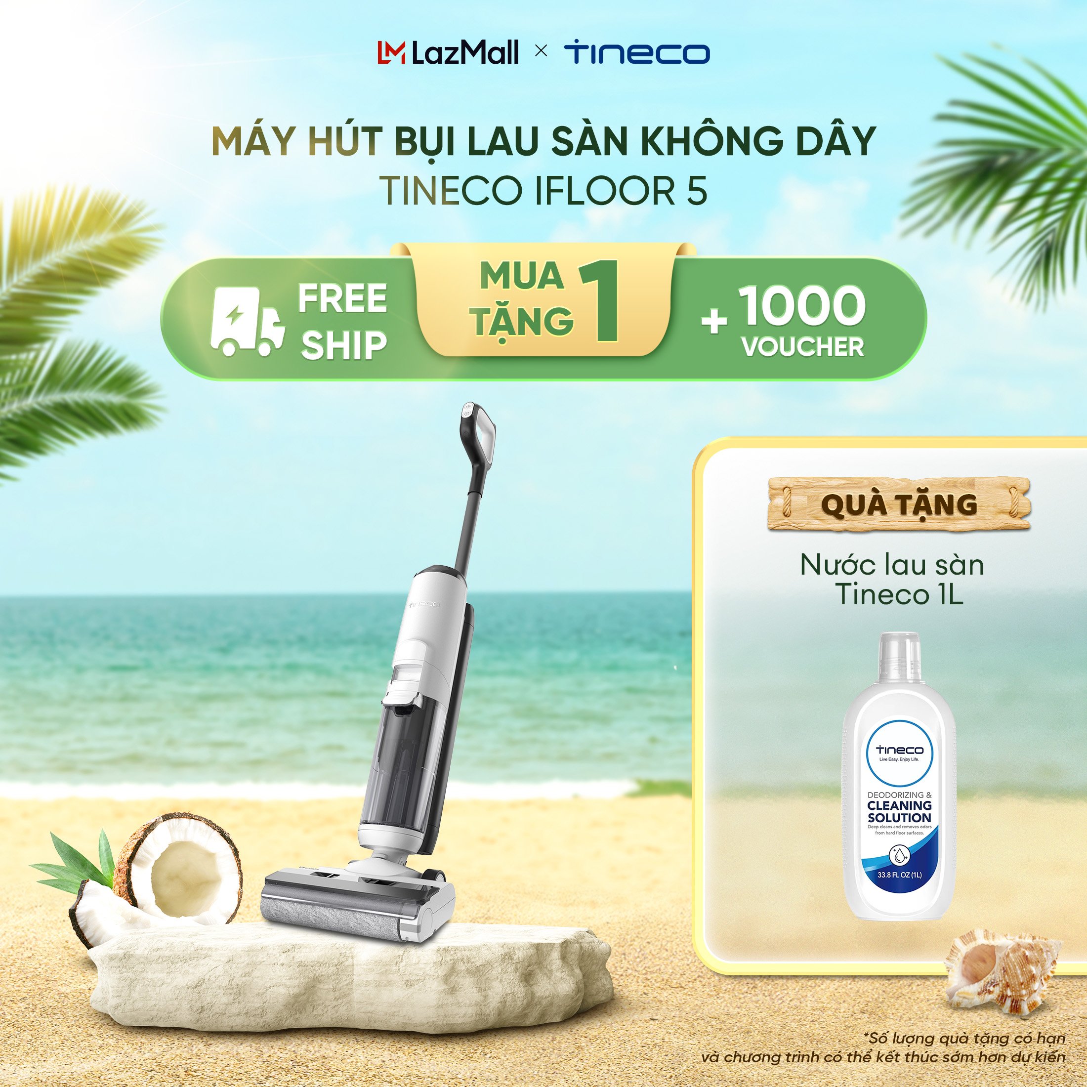 Máy hút bụi lau sàn không dây Tineco iFloor 5 - Pin dài - Tự động giặt giẻ - Luôn giặt giẻ lau sàn bằng nước sạch-BH 12 tháng