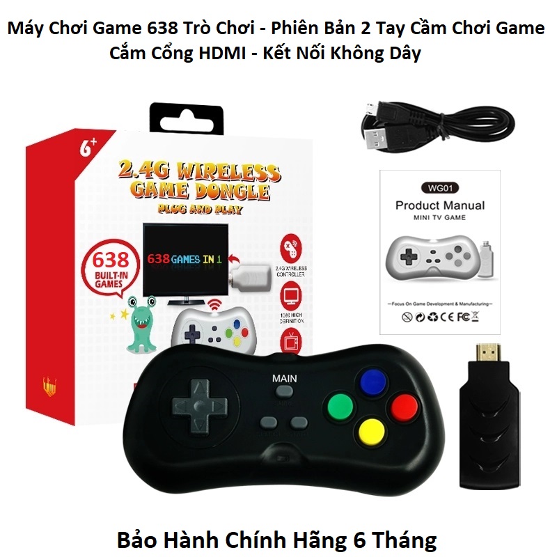 Bộ máy chơi game không dây, 16 bit 638 trò chất lượng cao - máy chơi game 2 người chơi, model cao cấp - bảo hành 12 tháng