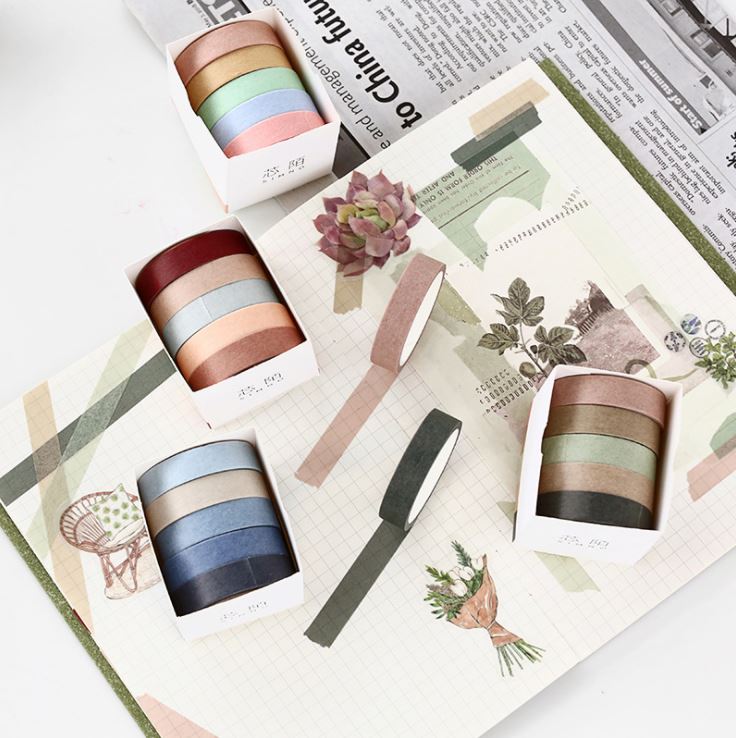 Bộ 5 Cuộn Băng Dính Washi Flowertree Dùng Để Trang Trí E135