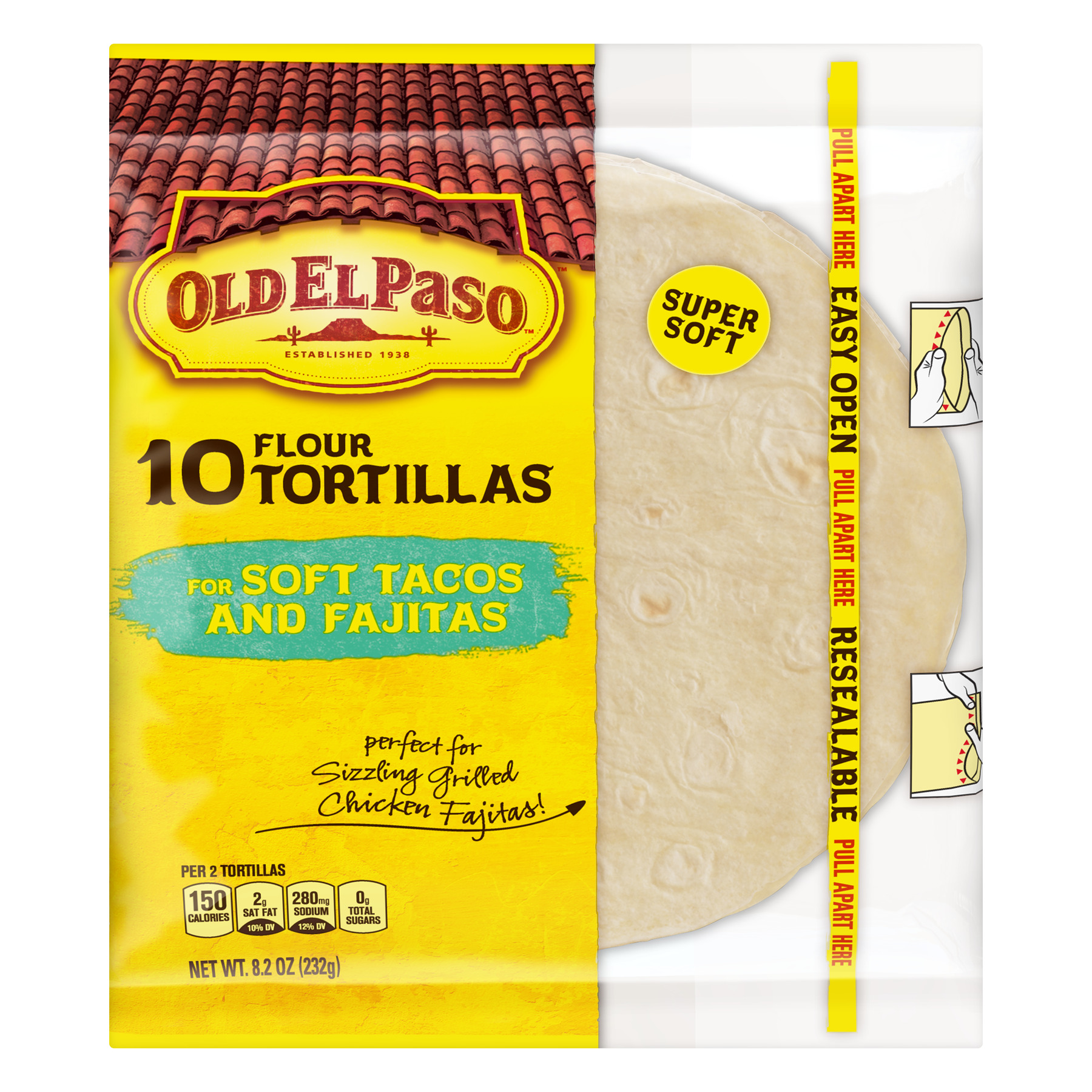Vỏ bánh tortilla old el paso flour tortilla wraps, túi 232g