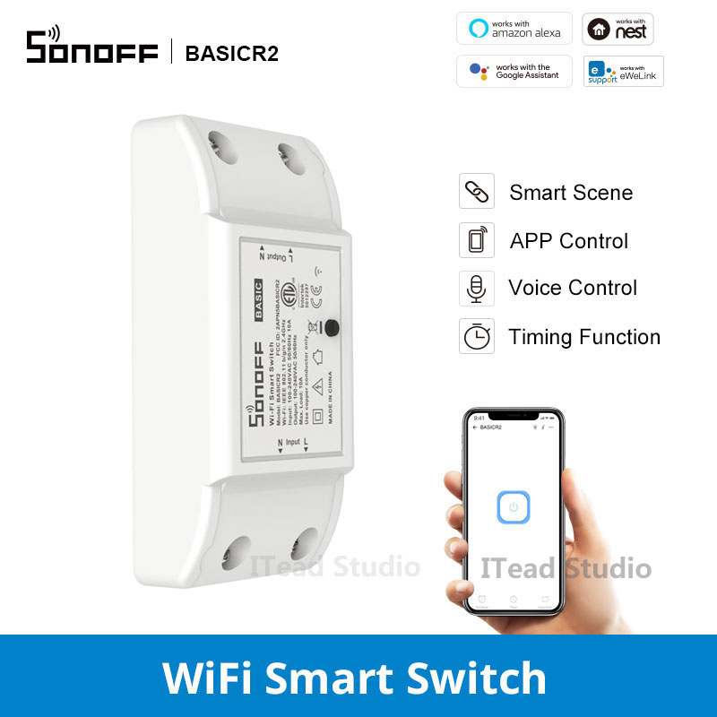 ITEAD SONOFF Basic R2 Công tắc không dây WiFi thông minh eWeLink APP Mô-đun điều khiển từ xa cho IOS Android APP Điều khiển thời gian Điều khiển bằng giọng nói với Google Home Amazon Alexa