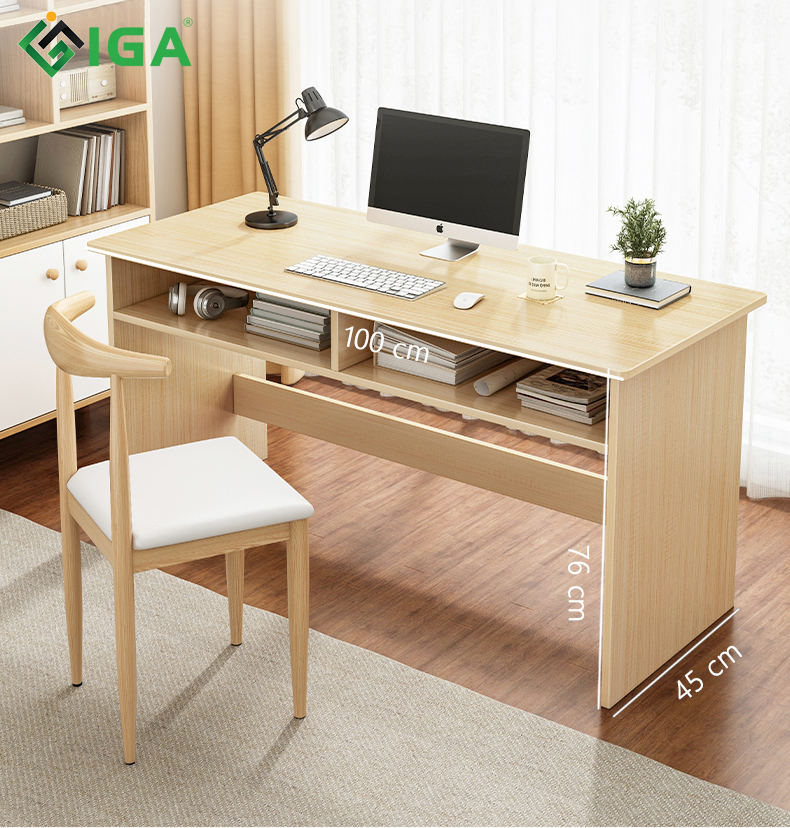 Bàn làm việc 2 ngăn màu vân gỗ bàn làm việc thông minh có kệ để đồ - GP179