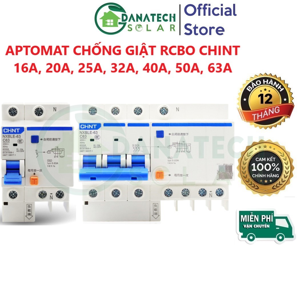 Aptomat chống giật chống rò 1p+n 16a - 63a, cb rcbo chint nxble chính hãng